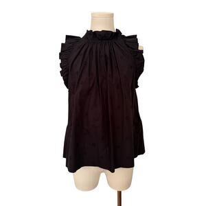 Ulla Johnson Black Eyelet Ruffle Shoulder Sleeveless Cotton Top - Size 2